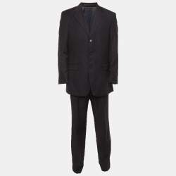 Pre Owned Boss By Hugo Boss Navy Blue Pin Striped Wool Suit L