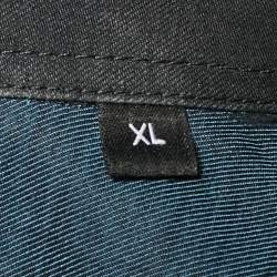 Pre Owned Boss By Hugo Boss Black/Teal Blue Cotton Slim Fit Shirt XL