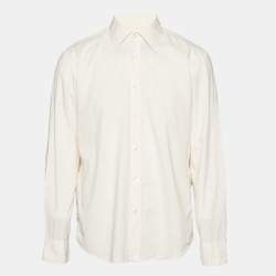 Pre Owned قميص بوس باي هوغو بوس برتقالي فاتح مخطط قطن بأكمام طويلة مقاس كبير 