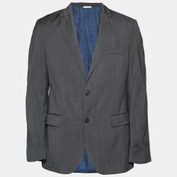 Pre Owned Boss By Hugo Boss Grey Striped Wool Blazer XL