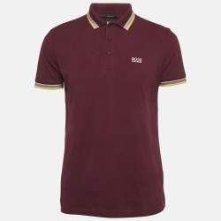 Pre Owned Boss By Hugo Boss Purple Cotton Knit Polo T-Shirt L