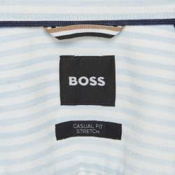 مملوكة مسبقًا Boss By Hugo Boss White/Blue Cotton Blend Striped Casual Fit Shirt M