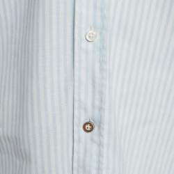 مملوكة مسبقًا Boss By Hugo Boss White/Blue Cotton Blend Striped Casual Fit Shirt M