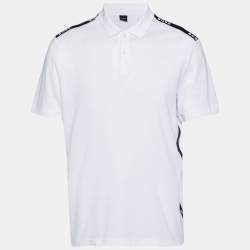 Pre Owned Boss By Hugo Boss White Pique Logo Tape Detail Polo T-Shirt XL
