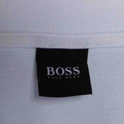 Pre Owned Boss By Hugo Boss White Pique Logo Tape Detail Polo T-Shirt XL