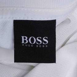 Pre Owned Boss By Hugo Boss White Pique Logo Tape Detail Polo T-Shirt XL