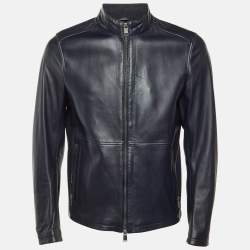 مملوكة مسبقًا Boss By Hugo Boss Midnight Blue Leather Jacket M