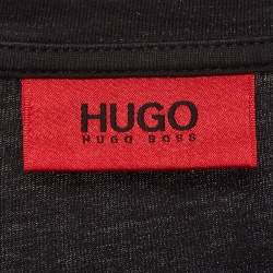 Pre Owned تي شيرت بوس باي هوغو بوس جيرسي جرافيك أسود براق - مقاس كبير (لارج)