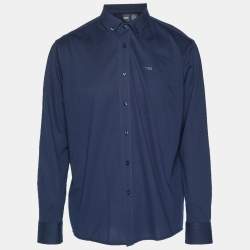 Pre Owned قميص بوس باي هوغو بوس قطني أزرق بحري مقاس عادي كبير جدا