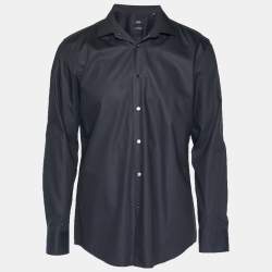 Pre Owned قميص بوس باي هوغو بوس جنو قطن أسود بقصة ضيقة مقاس كبير ج دًا