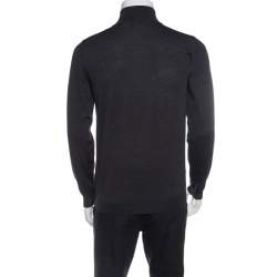 Pre Owned Boss By Hugo Boss Grey Extra Fine Merino Wool Zip Detail Sweater M