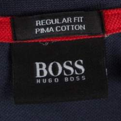 Pre Owned Boss By Hugo Boss Navy Blue Pima Cotton Logo Embroidered Polo T-Shirt L