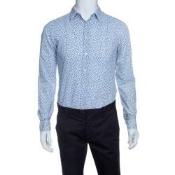 Pre Owned قميص بوس اورانج باي هوغو بوس أكمام طويلة طباعة زهور أزرق وأبيض S