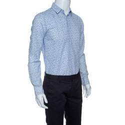 Pre Owned قميص بوس اورانج باي هوغو بوس أكمام طويلة طباعة زهور أزرق وأبيض S