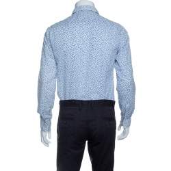 Pre Owned قميص بوس اورانج باي هوغو بوس أكمام طويلة طباعة زهور أزرق وأبيض S