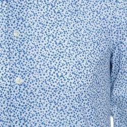 Pre Owned قميص بوس اورانج باي هوغو بوس أكمام طويلة طباعة زهور أزرق وأبيض S