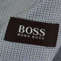 Pre Owned Boss By Hugo Boss Blue Herringbone Pattern Long Sleeve Cotton Shirt L