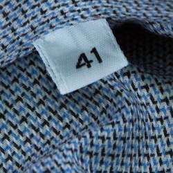 Pre Owned Boss By Hugo Boss Blue Herringbone Pattern Long Sleeve Cotton Shirt L