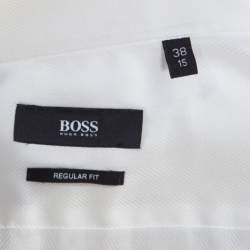 Hugo by Hugo Boss White Herringbone Long Sleeve Regular Fit Shirt S