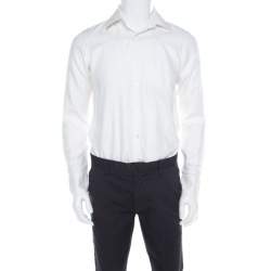 Hugo by Hugo Boss White Herringbone Long Sleeve Regular Fit Shirt S