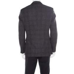 Pre Owned Boss By Hugo Boss Grey and Black Houndstooth Pattern Wool Johnston3 Blazer M