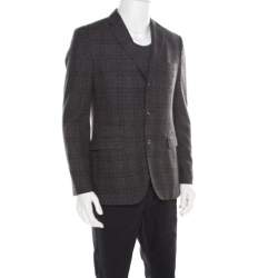 Pre Owned Boss By Hugo Boss Grey and Black Houndstooth Pattern Wool Johnston3 Blazer M