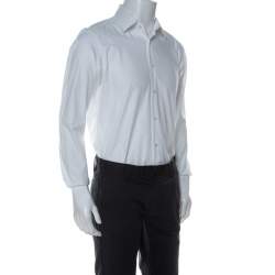 Pre Owned Boss By Hugo Boss White Cotton Woven Jacquard Regular Fit Enzo Shirt M