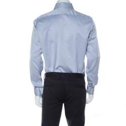 Pre Owned Boss By Hugo Boss Blue and White Woven Cotton Gerald Shirt M