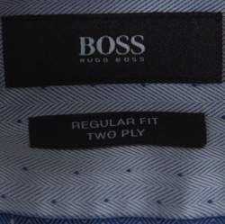 Pre Owned Boss By Hugo Boss Blue and White Woven Cotton Gerald Shirt M