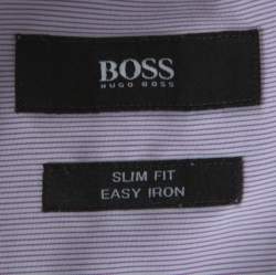 Pre Owned قميص بوس باي هوغو بوس جوي قطن مخطط بنفسجي فاتح L