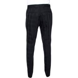 Pre Owned بنطلون بوس باي هوغو بوس صوف كاروهات تشيك أسود مقاس كبير - لارج  