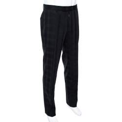 Pre Owned بنطلون بوس باي هوغو بوس صوف كاروهات تشيك أسود مقاس كبير - لارج  