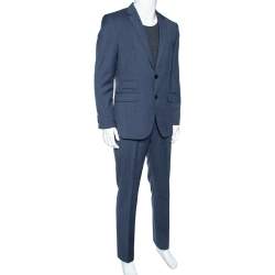 مملوكة مسبقًا Boss By Hugo Boss Blue Micro Check Patterned Wool The Kings/Central_1 Suit L 