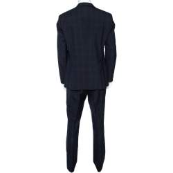 Pre Owned Boss By Hugo Boss Midnight Blue Checkered Wool The Grand/Central US Outlet Suit L
