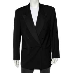 Pre Owned Boss By Hugo Boss Black Wool Double Breasted Jacket XXL