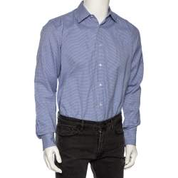 Pre Owned Boss By Hugo Boss Blue Check Cotton Button Front Slim Fit Shirt M