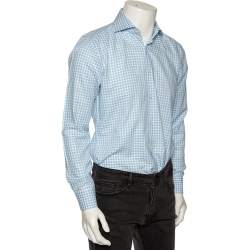 Pre Owned Boss Hugo Boss Blue Checkered Cotton Slim Fit Shirt M