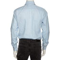 Pre Owned Boss Hugo Boss Blue Checkered Cotton Slim Fit Shirt M