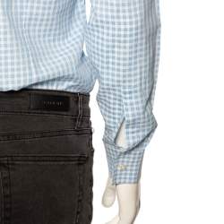 Pre Owned Boss Hugo Boss Blue Checkered Cotton Slim Fit Shirt M