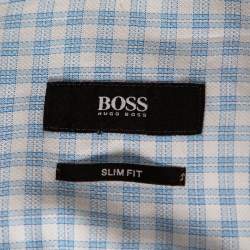 Pre Owned Boss Hugo Boss Blue Checkered Cotton Slim Fit Shirt M