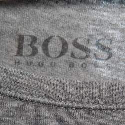 مملوكة مسبقًا تي شيرت بوس باي هوغو بوس كم قصير مطرز شعار قطن رمادي مقاس كبير جدا جدا
