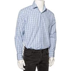 Pre Owned Boss By Hugo Boss Blue Checkered Cotton Button Front Regular Fit Shirt XL