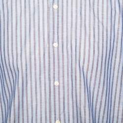 Pre Owned قميص بوس باي هوغو بوس قصة إعتيادية كتان وقطن مخطط أزرق مقاس كبير جدا جدا جدا