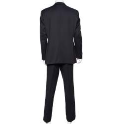 Pre Owned Boss By Hugo Boss Black Striped Wool Single Breasted Suit XXL