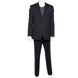Pre Owned Boss By Hugo Boss Black Striped Wool Single Breasted Suit XXL