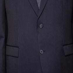 Pre Owned Boss By Hugo Boss Black Striped Wool Single Breasted Suit XXL