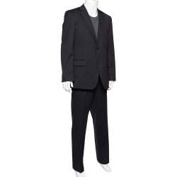 Pre Owned Boss By Hugo Boss Black Striped Wool Single Breasted Suit XXL