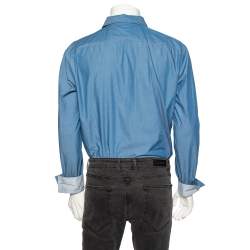 Pre Owned Boss By Hugo Boss Blue Cotton Button Front Slim Fit Stretch Shirt XL
