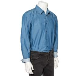 Pre Owned Boss By Hugo Boss Blue Cotton Button Front Slim Fit Stretch Shirt XL
