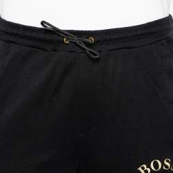 Pre Owned بنطلون جري بوس باي هوغو بوس قطن أسود مطرز بالشعار مقاس متوسط - ميديوم